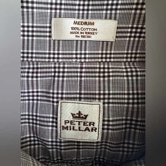 Peter Millar 100% Cotton Light Brown Plaid Long Sleeve Button Down‎ size Medium - Picture 2 of 11